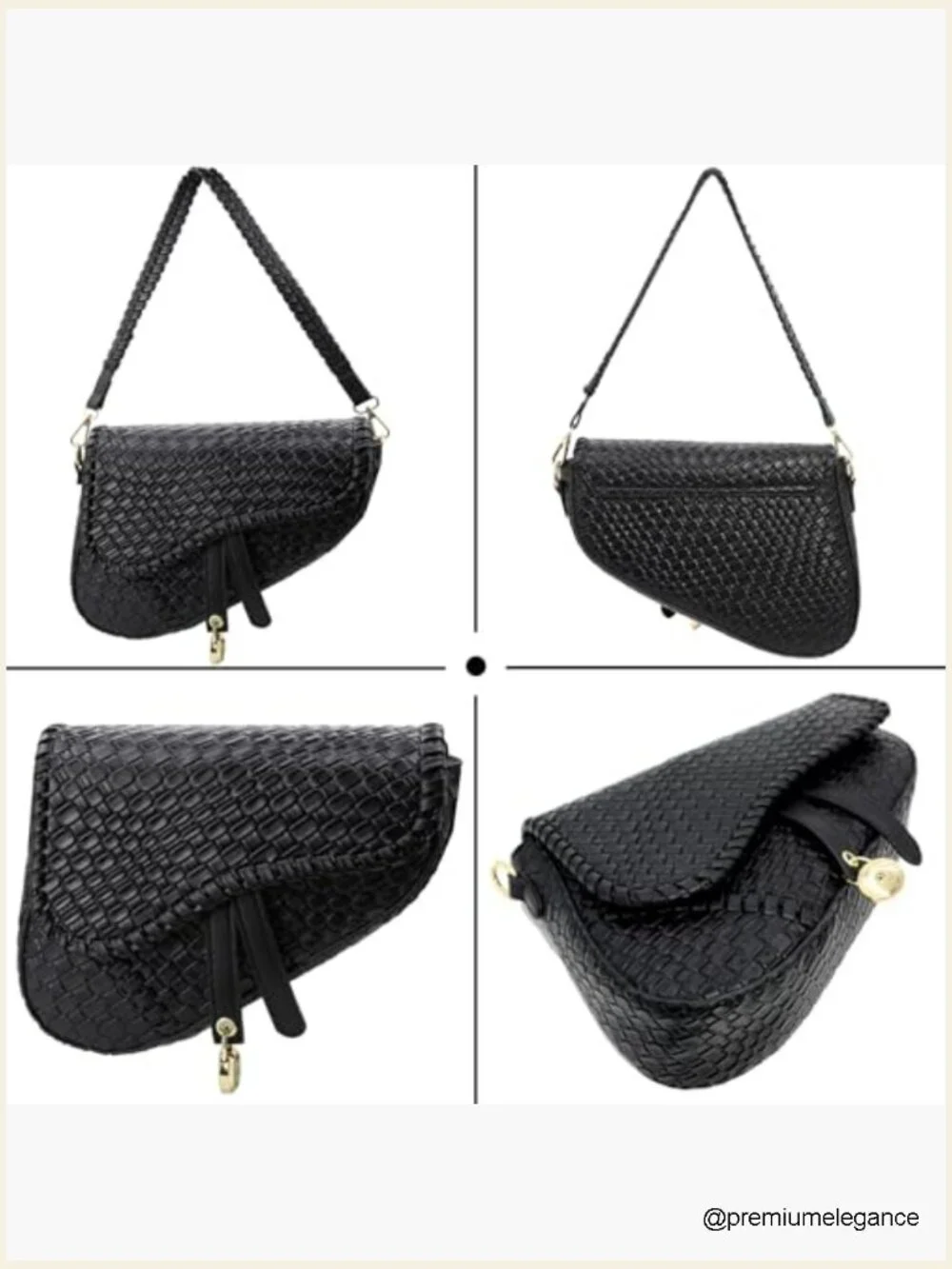 Vintage woven faux leather saddle crossbody bag, PU leather handbag, small
